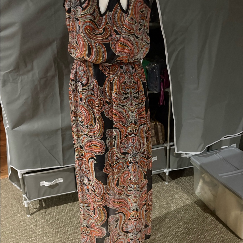 Enfocus Studio NWOT Sz 6 Black & Orange Paisley maxi sun Dress - Picture 6 of 12
